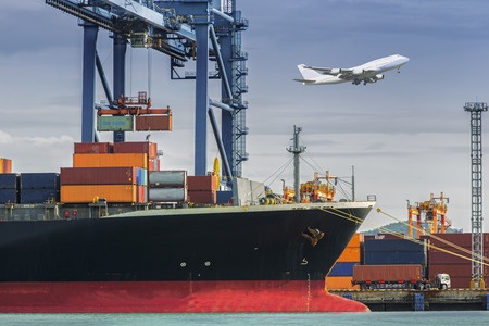 Large Ship and Plane in Background