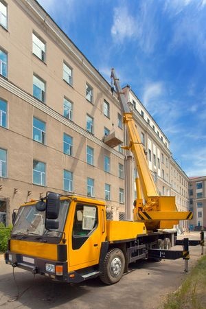 mobile crane working in city