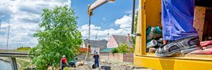 Crane Assisting Landscapers