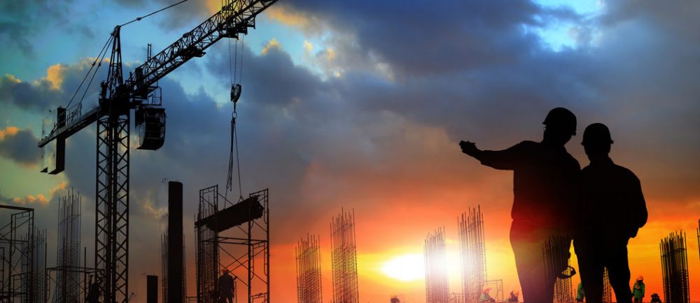 tower cranes at construction site 