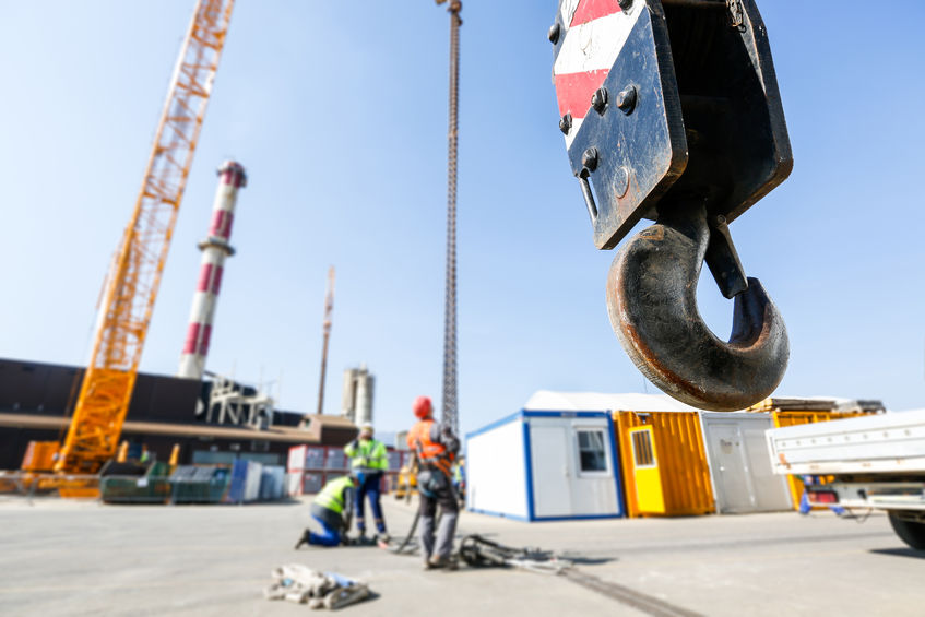 Hook of a mobile lifting crane on a construction site