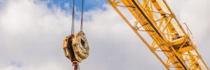 Overhead crane hoist industrial mechanism with hook and chain